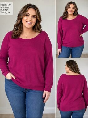 New York & Company Magenta Knit Boatneck Sweater